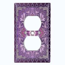 Purple Peacock Feather Single Gang Rocker Light Switch Cover Decorative 1 Gang Outlet Cover Plate for Kitchen Girls Bedroom Standard Size Wall Plate Cover 2.7 X 4.4 
