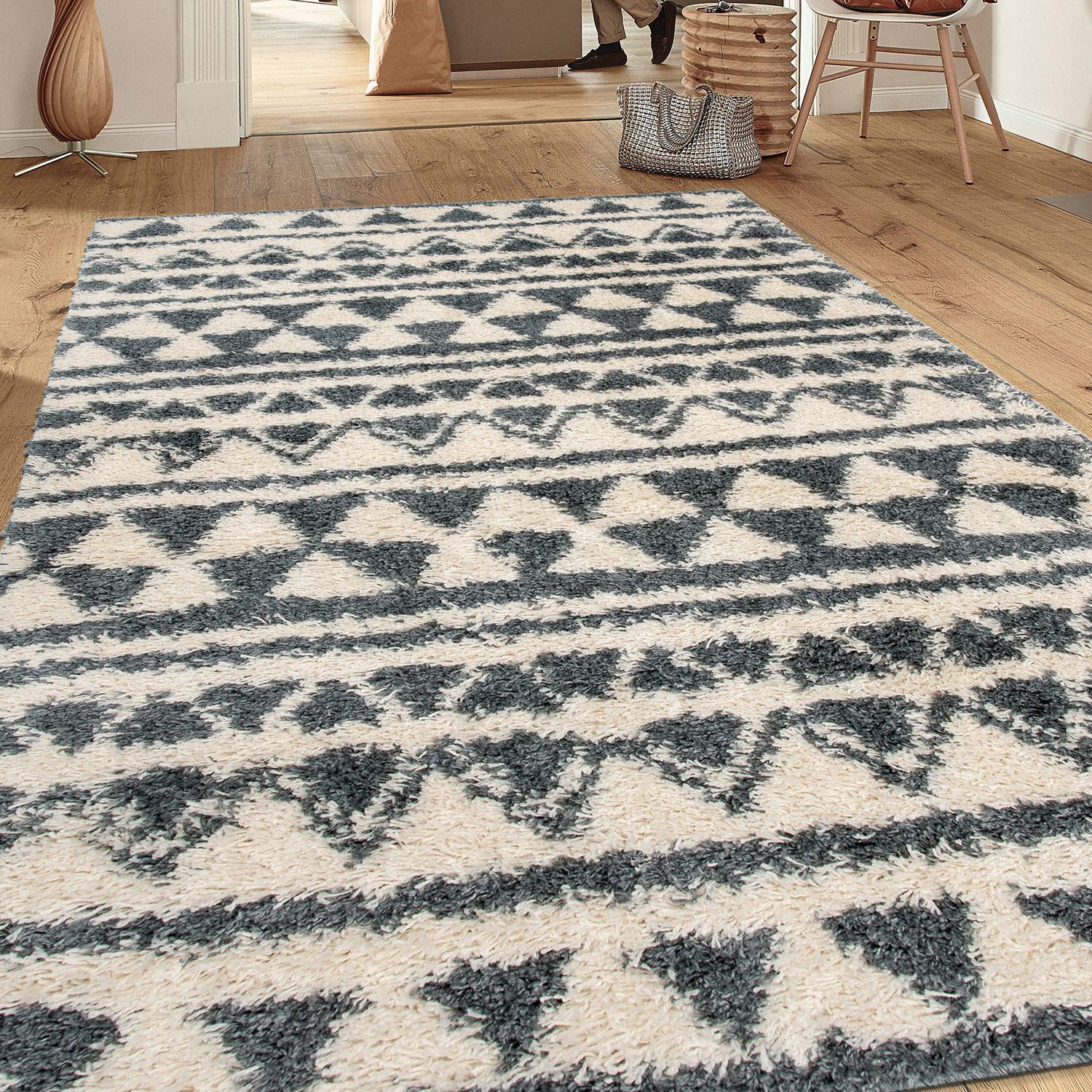 Chattanooga Symmetrical Geometric Shag Dark Gray Cream Area Rug Reviews Joss Main