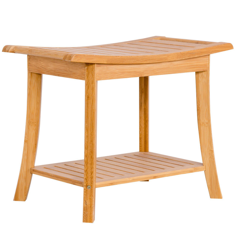 Costway Bamboo Shower Bench With Storage Shelf Wayfair Bamboo Shower Bench With Storage Shelf