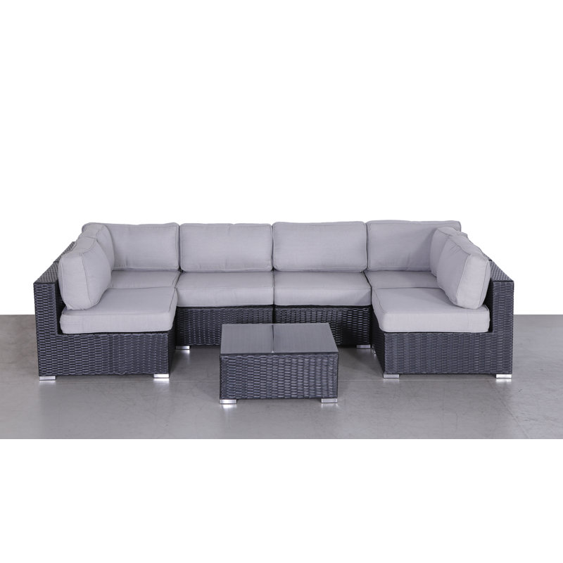 Deandra 7 Piece Rattan Sectional Seating Group With Cushions Reviews Joss Main