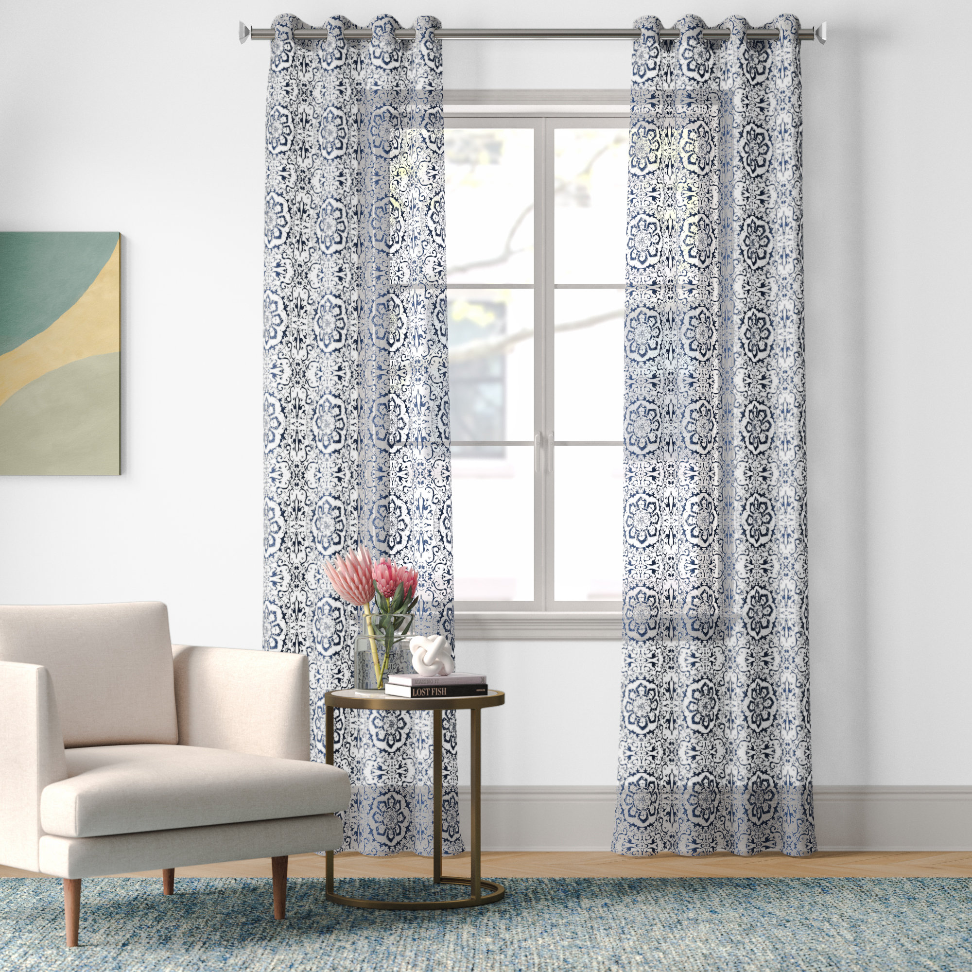 Foundstone Chris Linneman Printed Faux Linen Damask Sheer Grommet