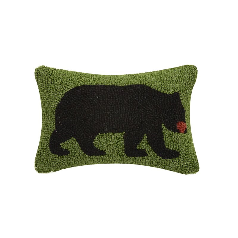Millwood Pines Vandewa Black Bear Hook Wool Lumbar Pillow Wayfair