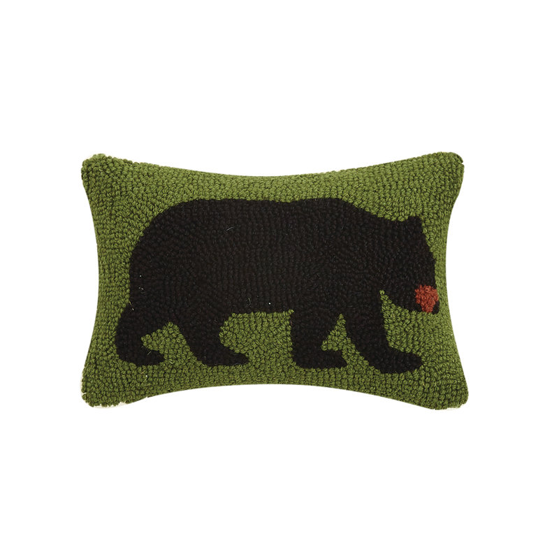 Millwood Pines Vandewa Black Bear Hook Wool Lumbar Pillow Wayfair