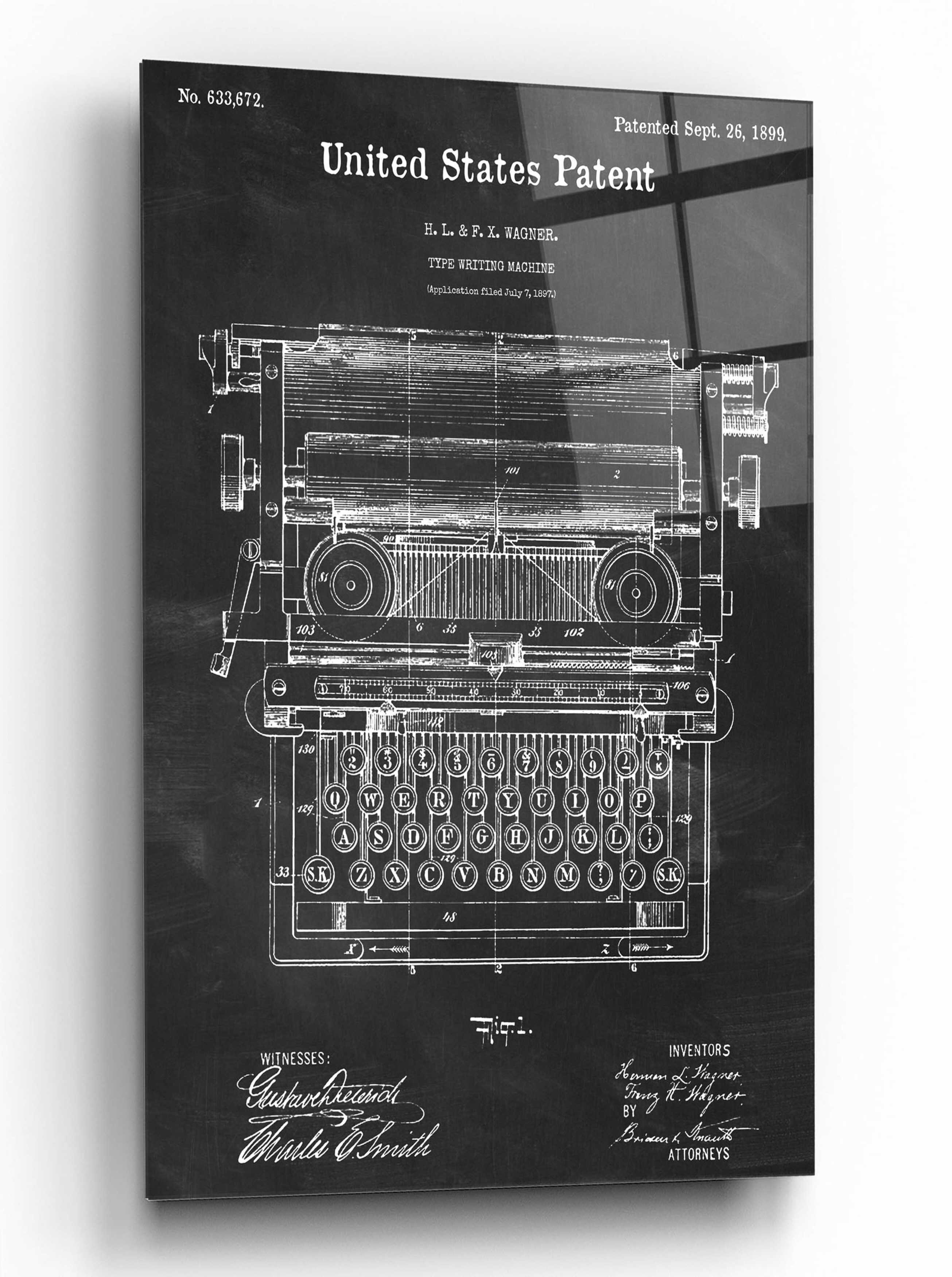 17 Stories Typewriter Blueprint Patent Chalkboard - Graphic Art on ...