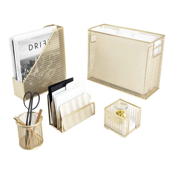 Gold PAG 2pcs Metal Mail Sorter Organizer Desktop Letter Holder Stand for Home and Office
