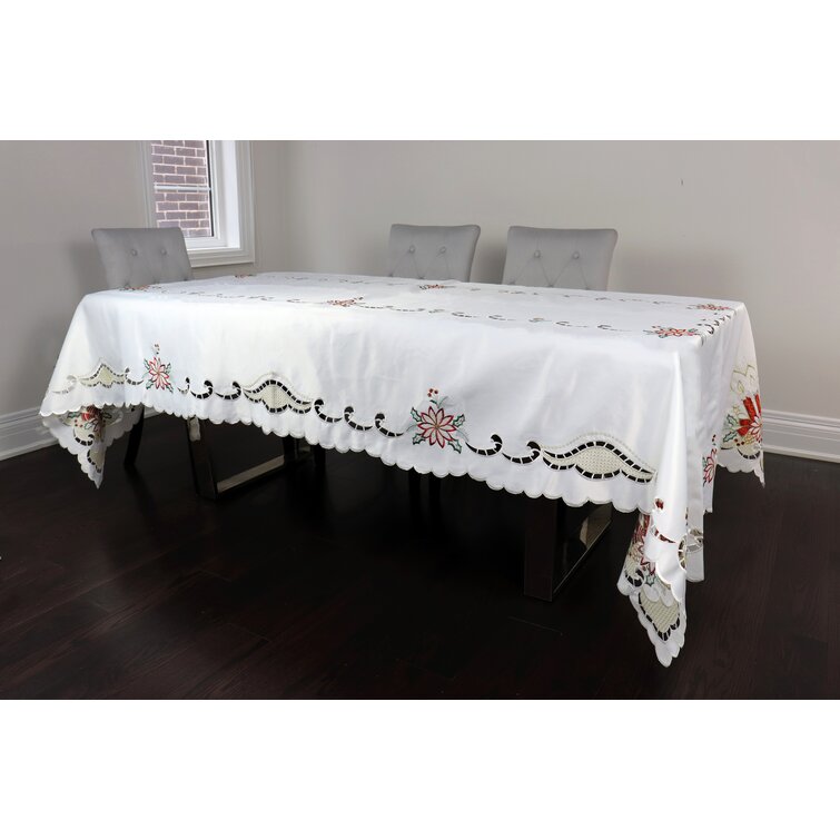 SALE 72x108'' Rectangular White Embroidered Floral Embroidery Fabric Tablecloth 