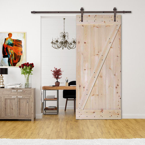 Calhome Paneled Wood Unfinished Complete Interior Barn Door With