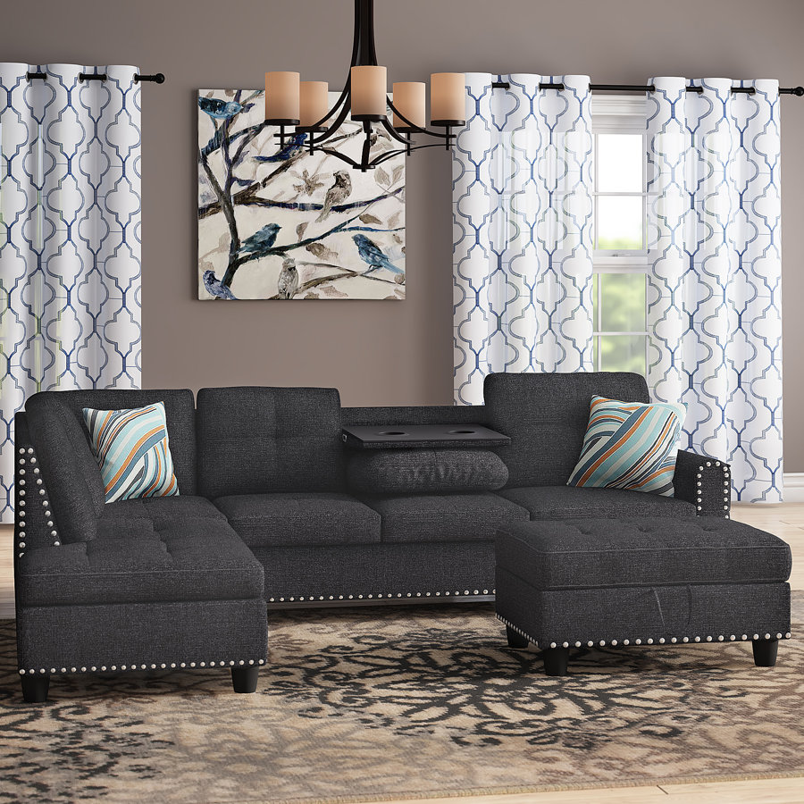 Sciortino 97.2" Wide Linen Corner Sectional with Ottoman