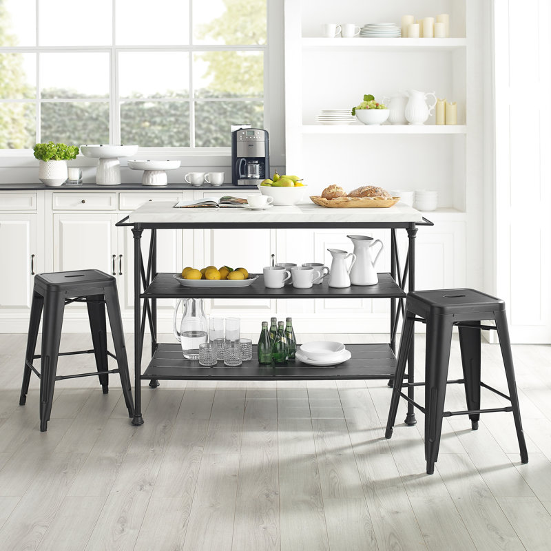 Gracie Oaks Dorcia Kitchen Island Set With Manufactured Wood Top