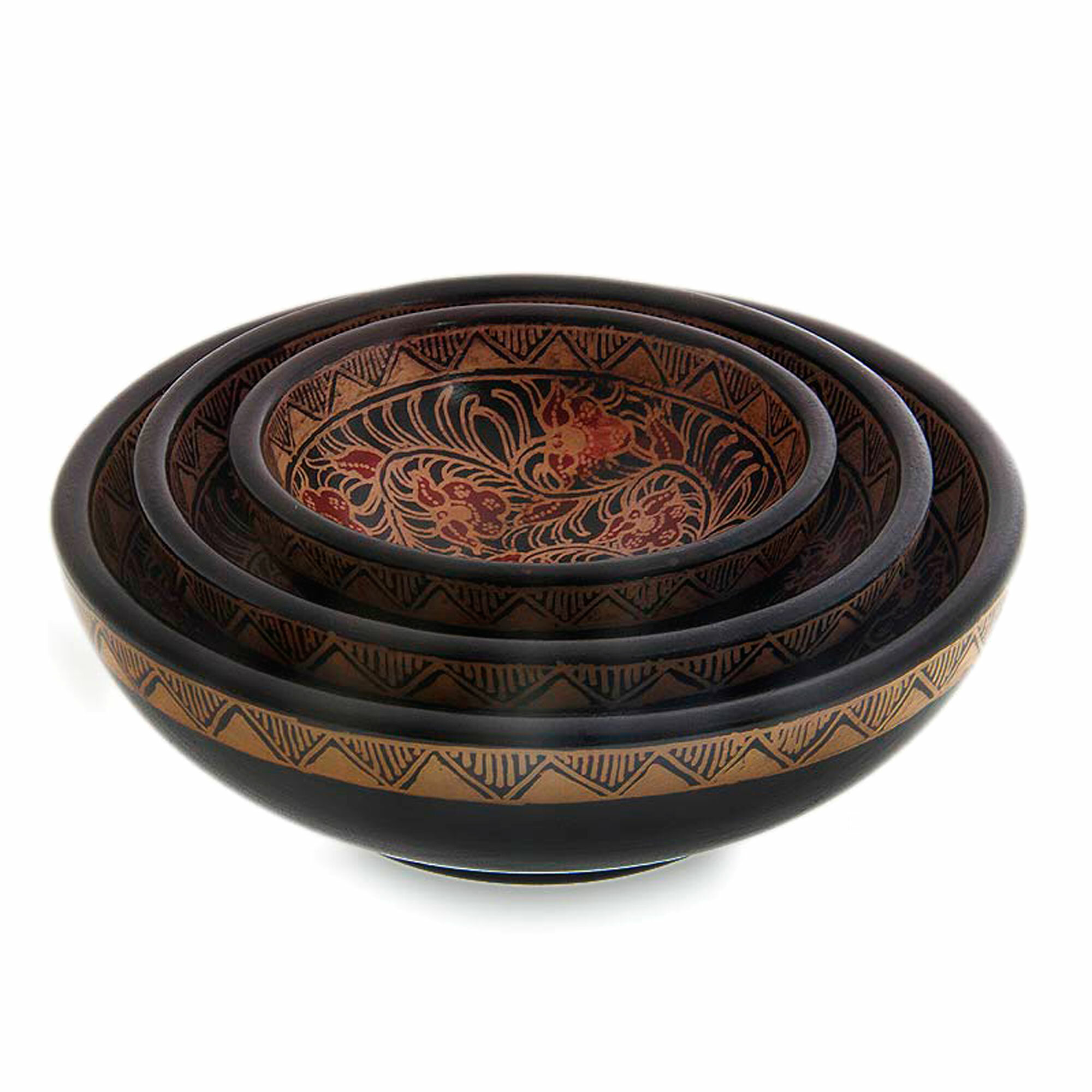 Ders 3 Piece Javanese Vines Batik Centerpiece Decorative Bowl Set