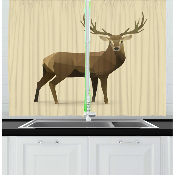 East Urban Home 2 Piece Polygons Modern Illustration Of Geometric Deer Forest Elk Wildlife Animal Kitchen Curtain Set Wayfair