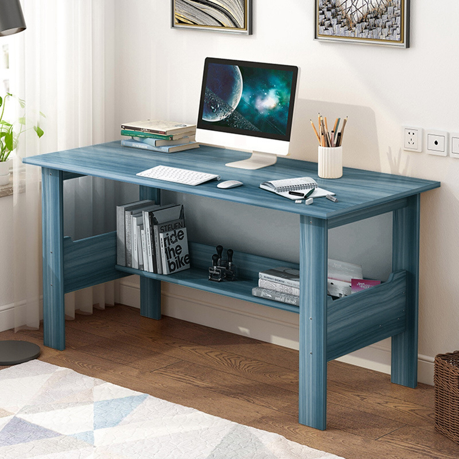 Computer Desk For Boys Writing Home Office Student Workstation Study Table Blue 