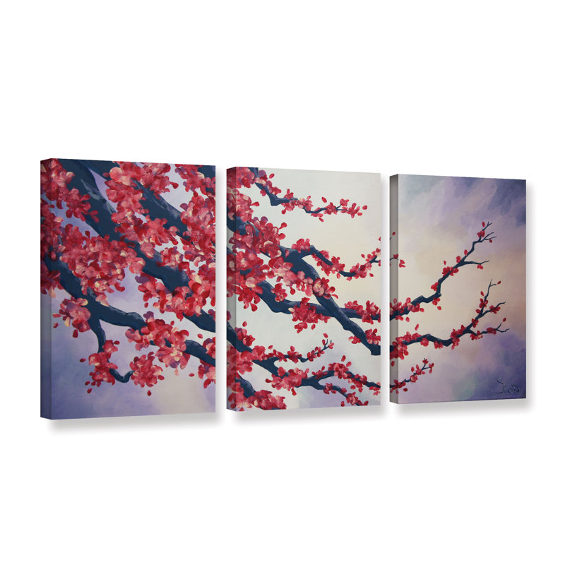 Artwall Red Cherry Blossom By Shiela Gosselin 3 Piece Painting