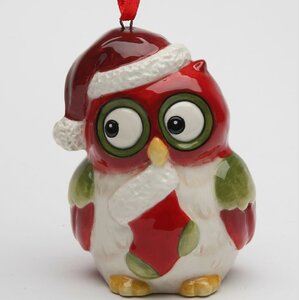 Owl Holding a Stocking Hanging Figurine
