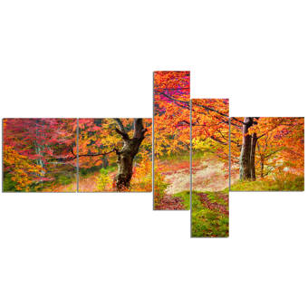 Designart Tuscany Wheat Field Hill Panorama 5 Piece Photographic Print On Wrapped Canvas Set Wayfair