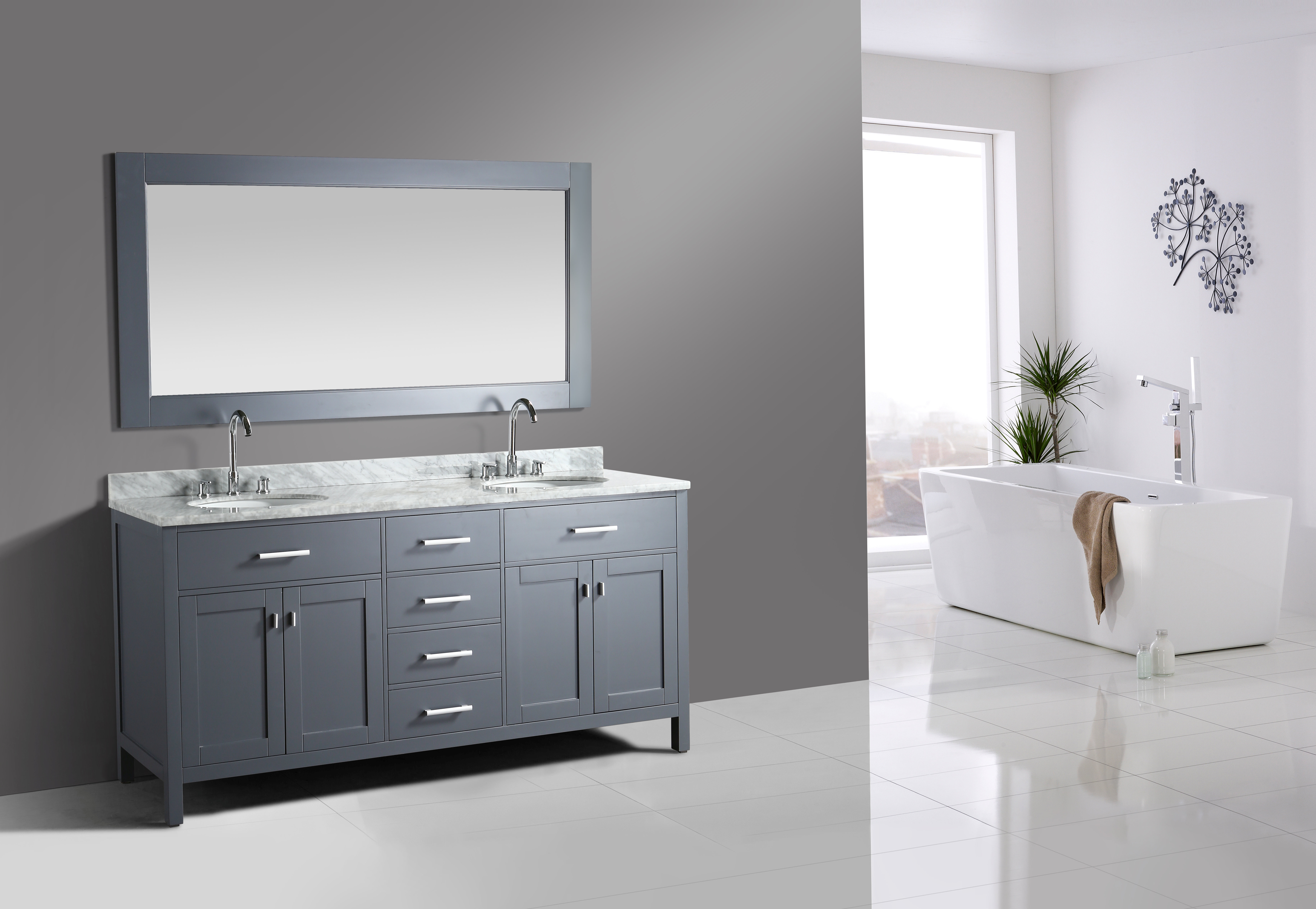 dCOR design London Stanmark 72" Double Bathroom Vanity Set with Mirror