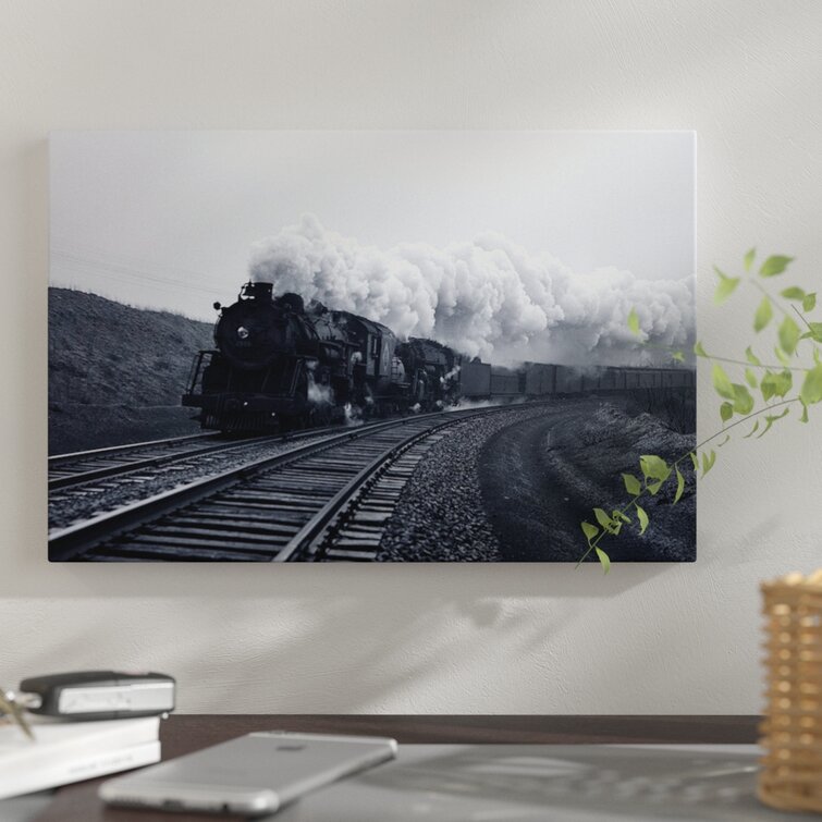 A Car And Train With Gray Smoke Steam Trains In Progress Wall Art Painting The Picture Print On Canvas Car Pictures For Home Decor Decoration Gift