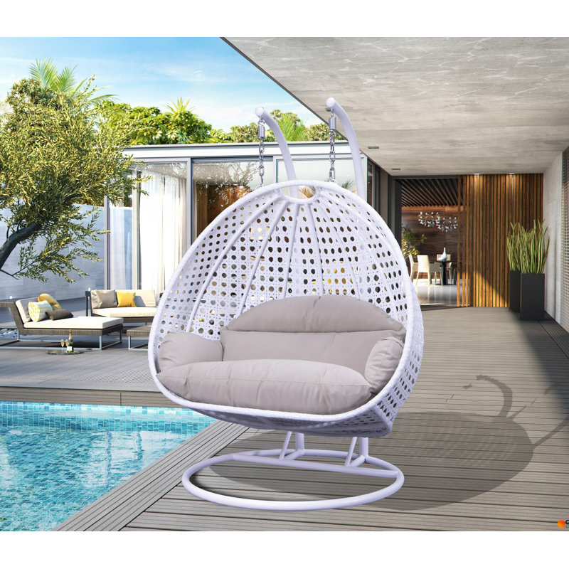 Leisuremod Wicker Hanging 2 Person Egg Swing Chair With Outdoor Cover Wayfair