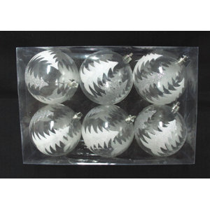 Clear Ball Ornament with Silver Glitter Tree (Set of 3)