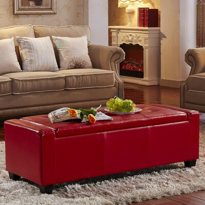 Contemporary Leather Storage Bench Noya Usa Color Red