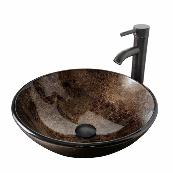RAYS Dark Brown Glass Hand Hammered Circular Vessel Bathroom Sink with ...