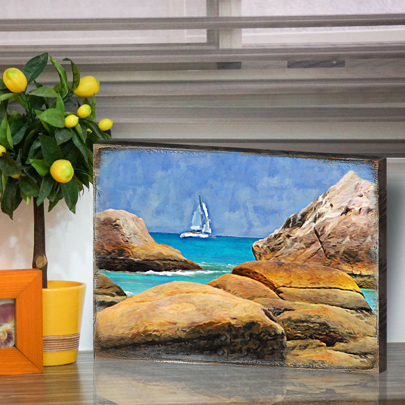 Highland Dunes South Ferry Sailboat On The Rocky Shore Wood Block