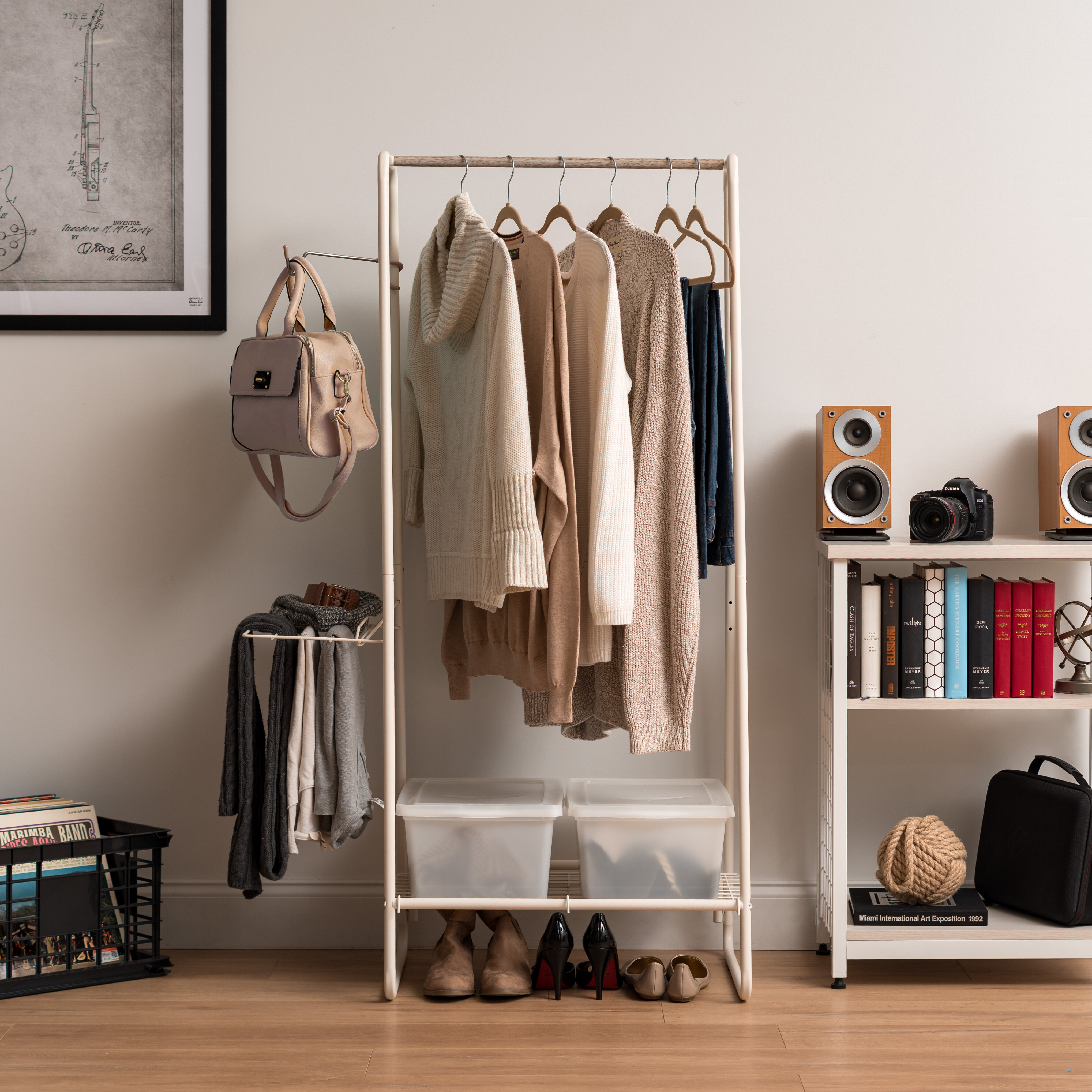 suitcase with garment rack inside