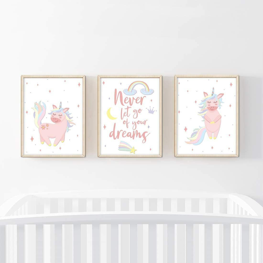 Harriet Bee Cressex Never Let Go Of Your Dreams Unicorn 3 Piece Set Paper Print Wayfair