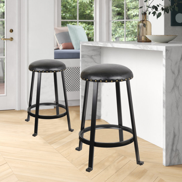 Red Barrel Studio 24 Inch Round Backless Counter Height Stool Metal Bar Stool For Kicthen Bar Black Black Faux Leather Seat Weight Capacity Of 330 Pounds 2 Pack Wayfair Ca