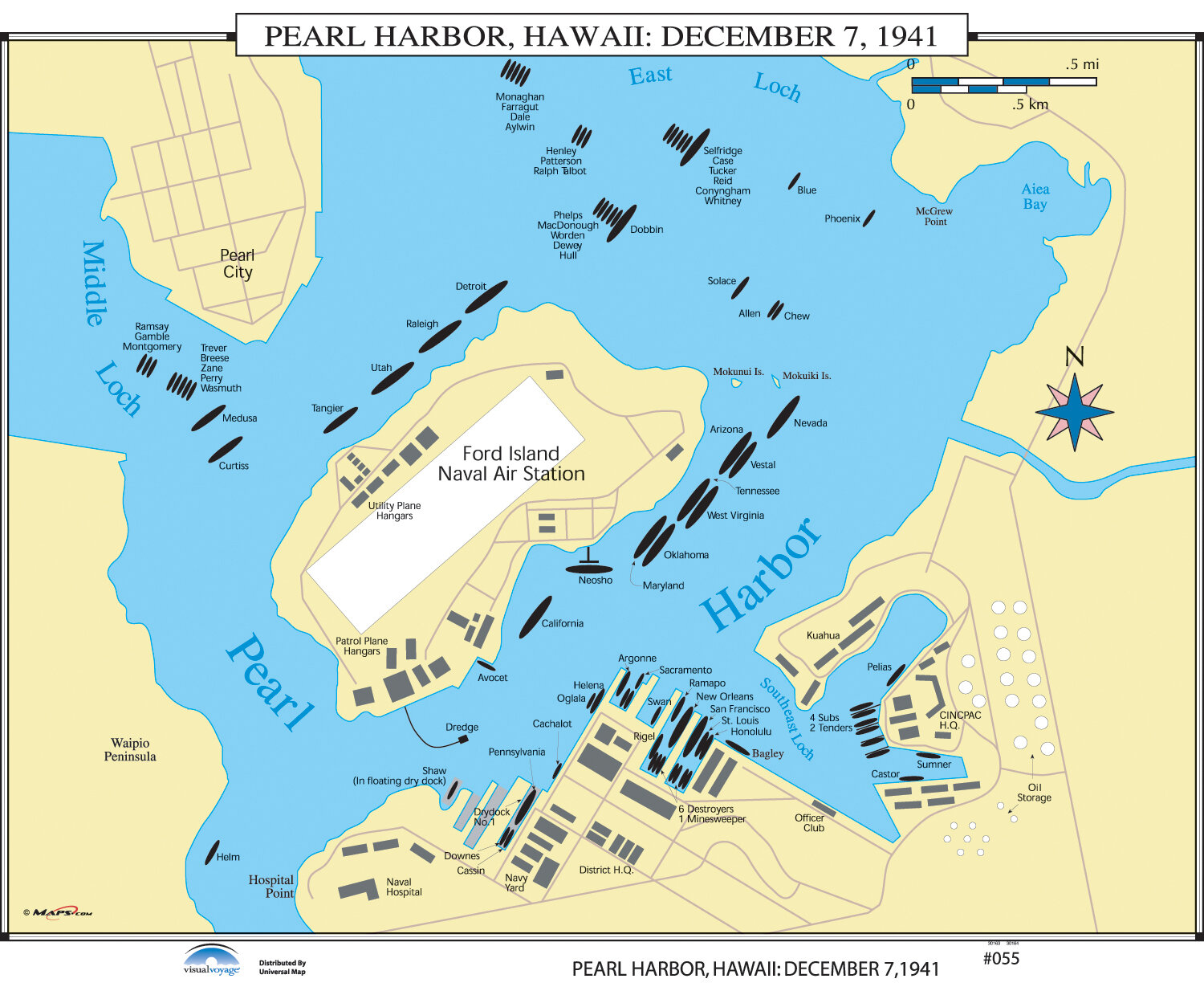 Pearl Harbor Zip Code Map Universal Map U.S. History Wall Maps   Pearl Harbor: December 7 