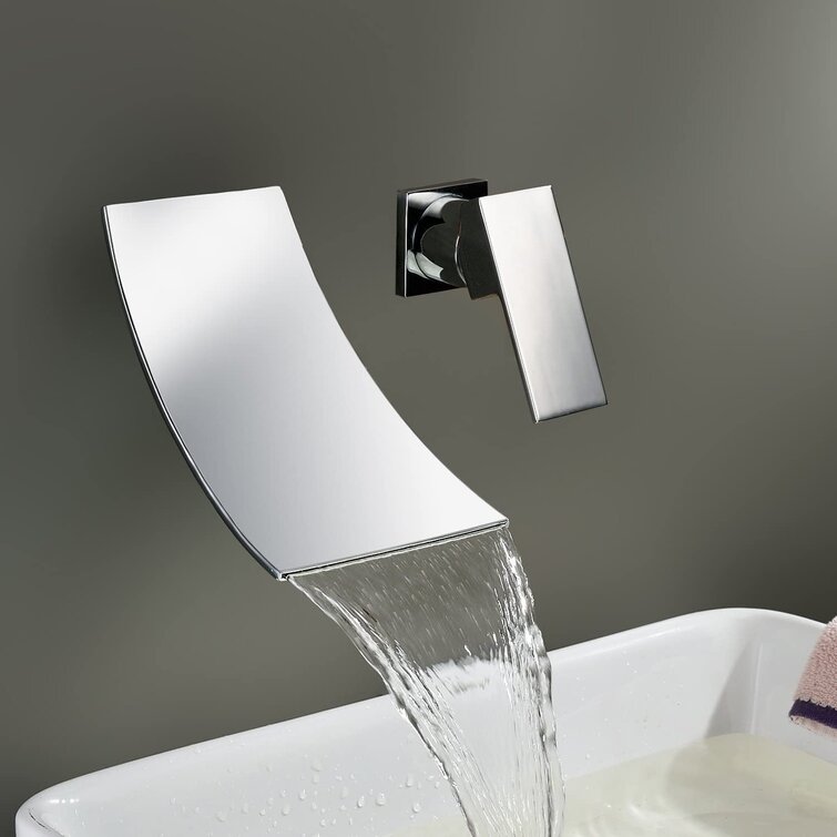 Wall Mounted Bathroom Sink Bathtub Waterfall Wide Spout Faucet Mixer Tap Chrome