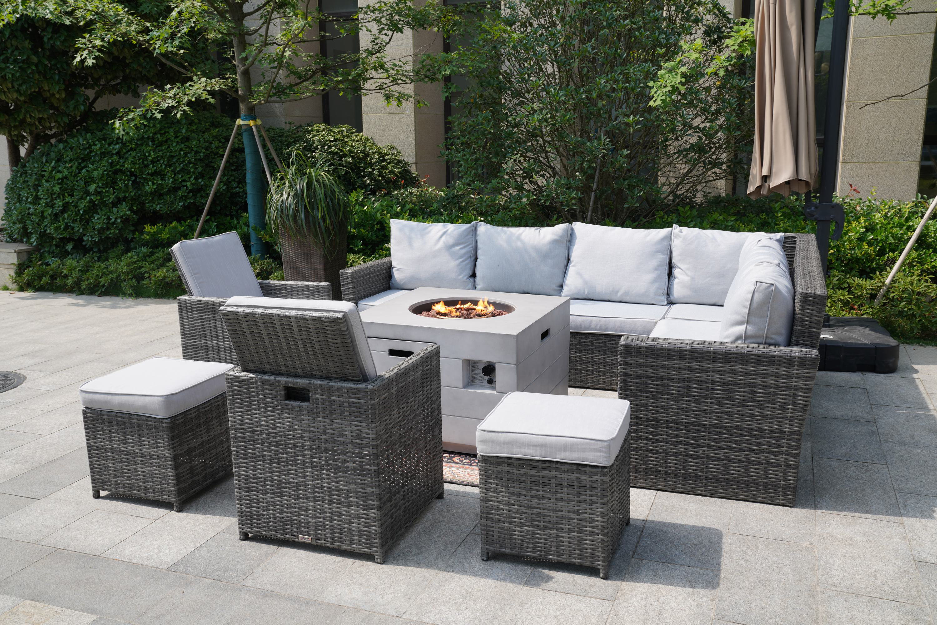 Latitude Run® Rattan Wicker 9 Person Seating Group with Cushions