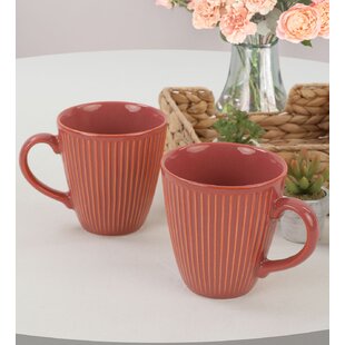 2er SET Tassen Kaffeetasse Tasse Becher Kaffeebecher orange Retro Blumen 300ml 