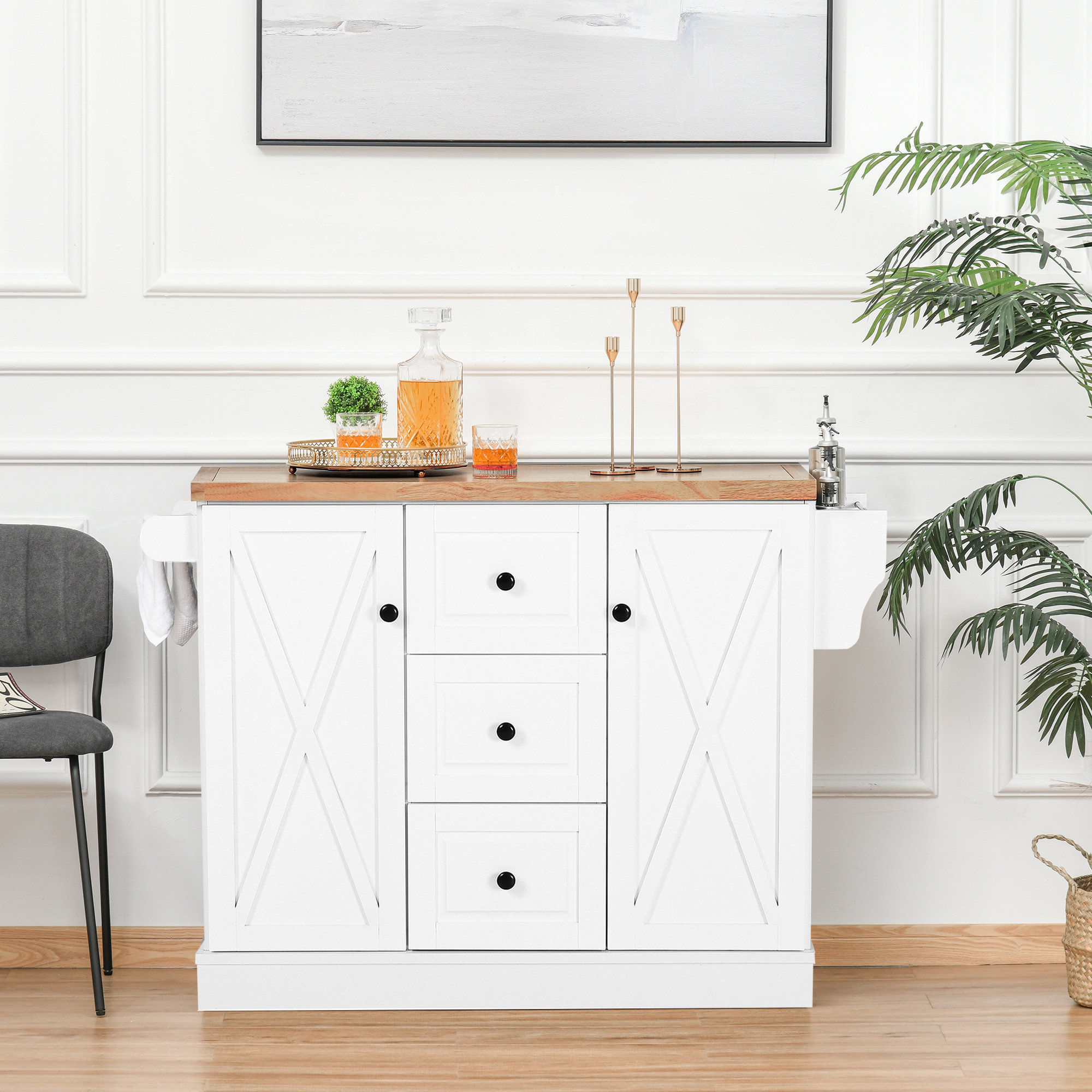 Gracie Oaks Kerlin 49.5'' Wide Rolling Kitchen Island with Solid Wood