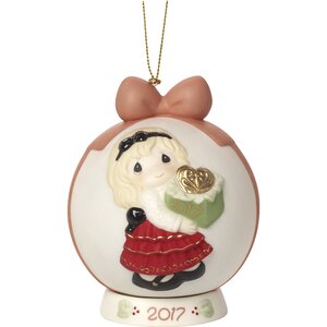 May the Gift of Love Be Yours This Season Dated 2017 Bisque Porcelain Ball Ornament with Base