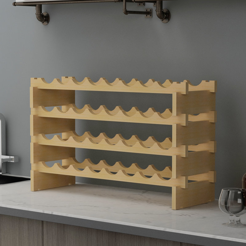 Rebrilliant Kirksey 32 Bottle Solid Wood Floor Wine Bottle Rack In Natural Wood