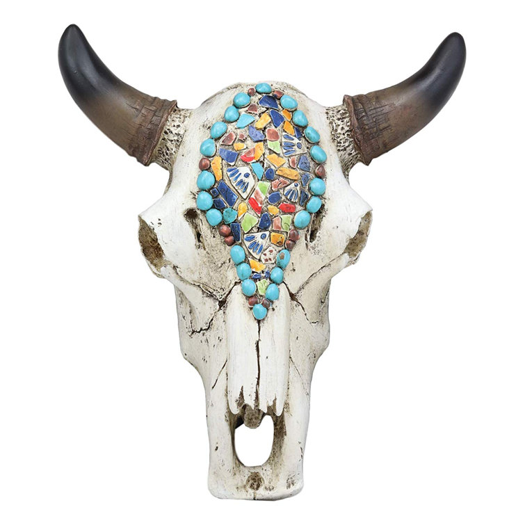 Millwood Pines Steer Bison Buffalo Bull Cow Horned Skull Head Mural Mosaic Beads Wall Decor Wayfair