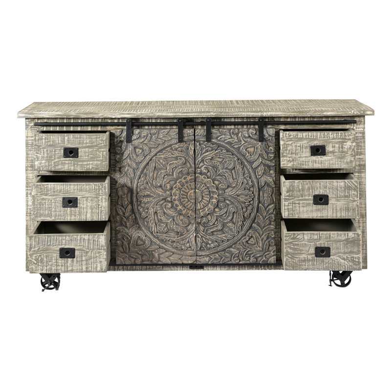 Bungalow Rose Veach 2 Sliding Door 6 Drawer Media Credenza Wayfair