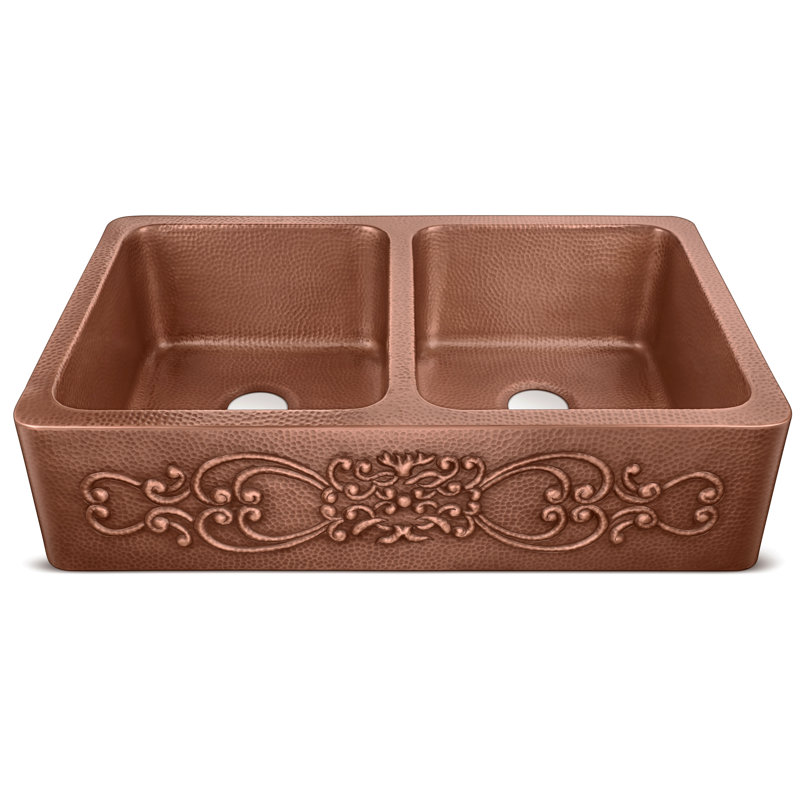 Sinkology Renzan Copper 36 L X 22 W Double Basin Antique Copper