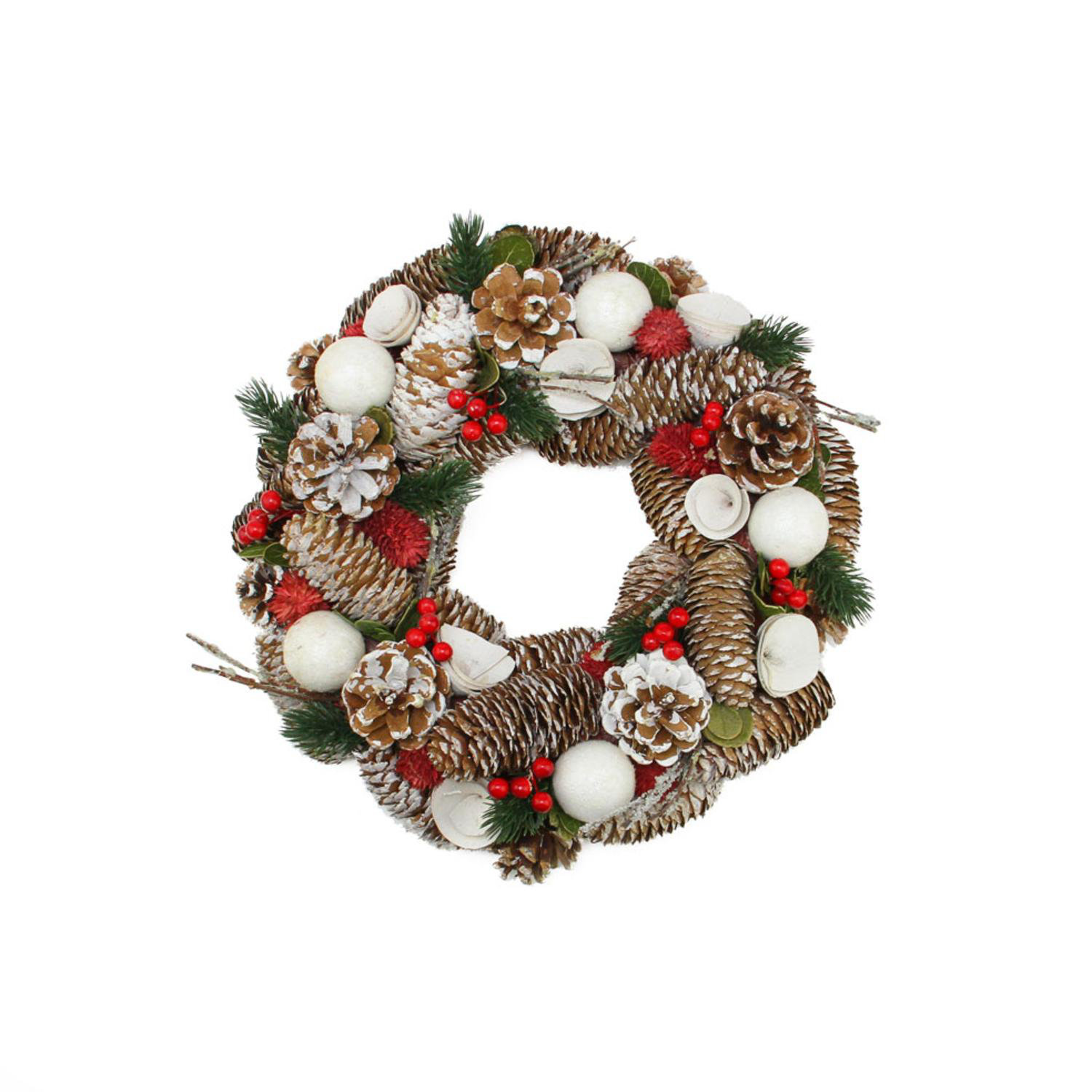 Frosted Pine Wreath With Pine Cones And Berries Christmas Holiday Decoration