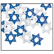 Amscan Star of David Layered Table Cover Set Clear Star of David Over Royal Blue