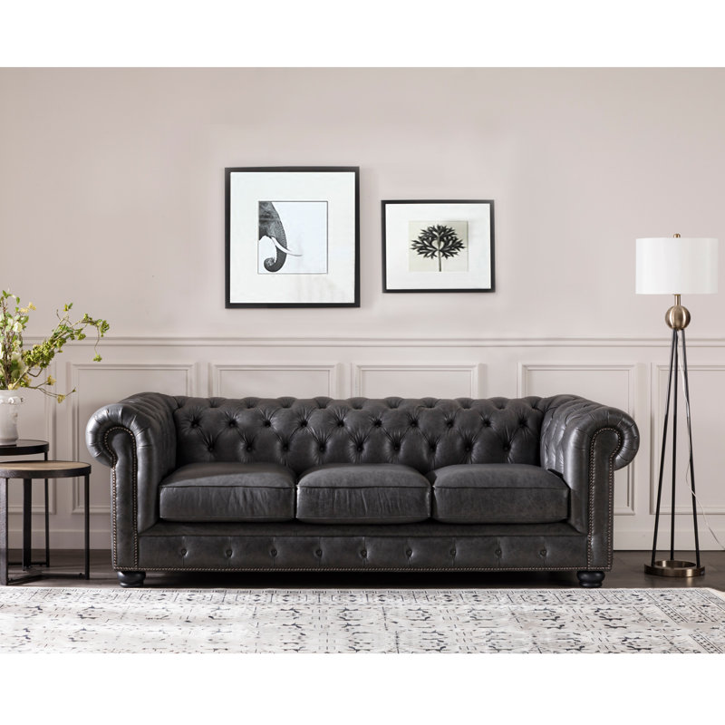 Brinson Genuine Leather Chesterfield 95 Rolled Arm Sofa Reviews Brinson Genuine Leather Chesterfield 95