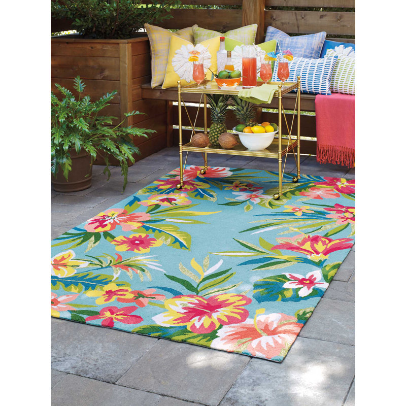 Companyc Mai Tai Floral Hand Hooked Green Pink Indoor Outdoor Area Rug Reviews Perigold