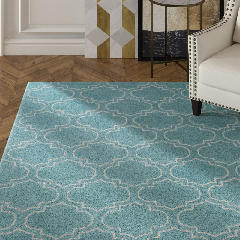 Mercer41 Shandi Geometric Handmade Tufted Teal Blue White Area Rug Reviews Wayfair