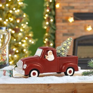 Vintage Red Truck with Christmas Tree Happy Holidays Indoor Nylon Pile Rug 