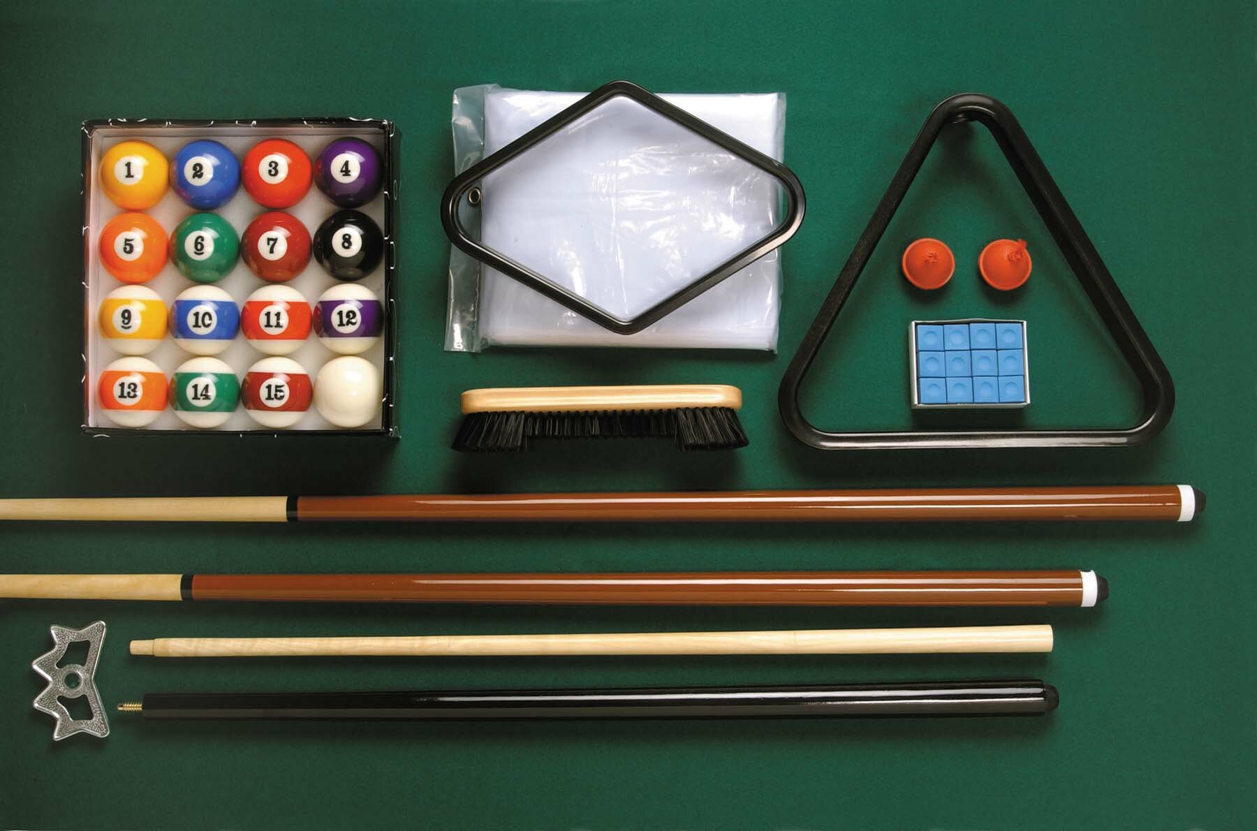 Set of 4 Pool Cues Pool Table Deluxe Billiard Accessory Kit Bridge Balls Rack 