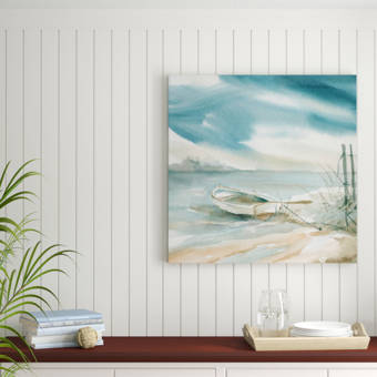 Highland Dunes Ocean Rowboat Watercolor Painting Print On