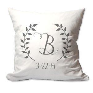 Personalized Initial and Date Laurel Wreath Throw Pillow