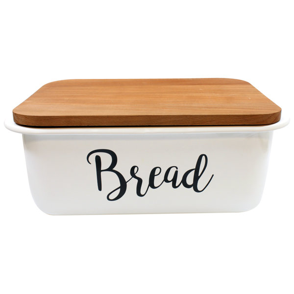 Retro Red Enamel Bread Bin with Beech Wood Cutting Board Lid Retro Red Enamel Bread Bin with Beech Wood Cutting Board Lid