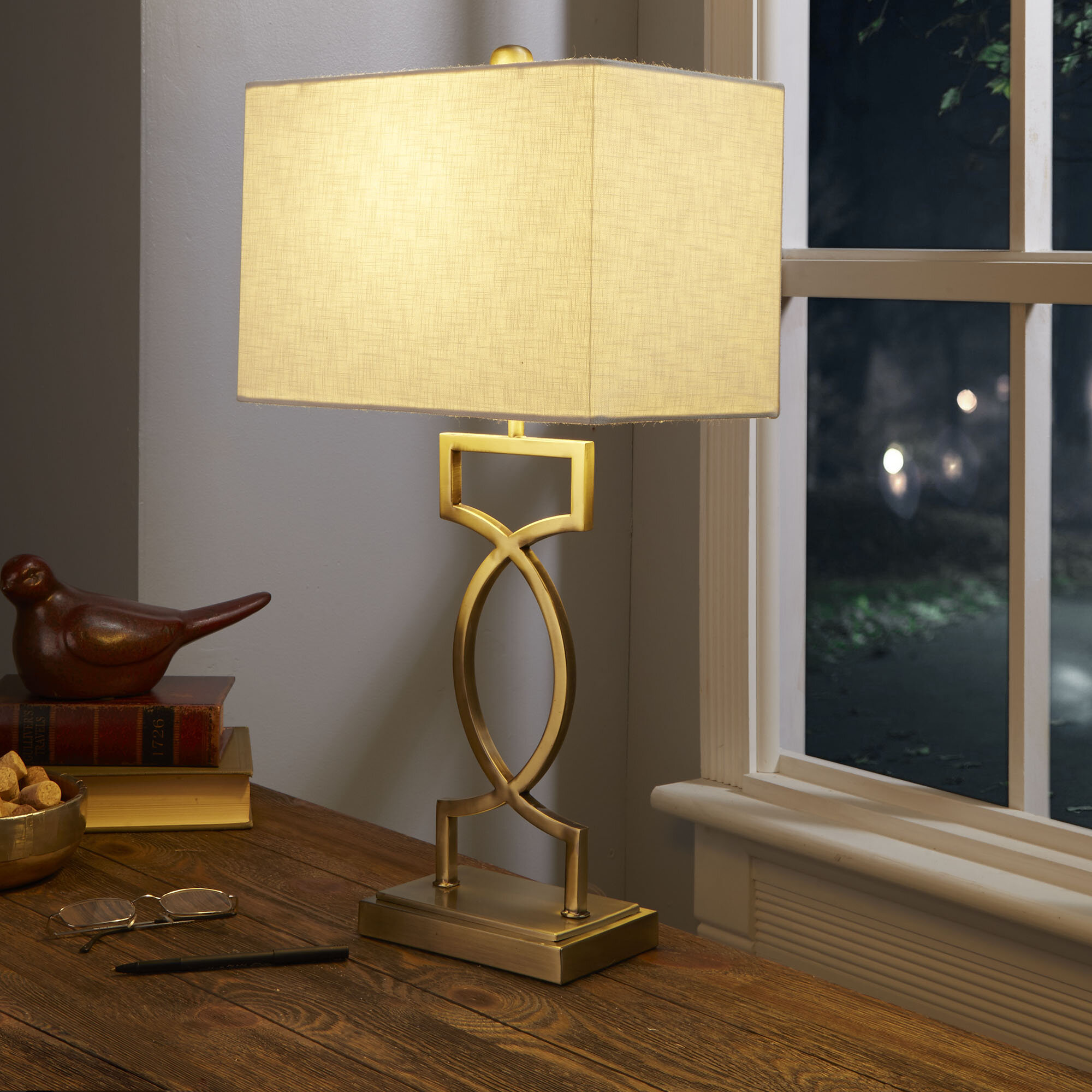 modern rustic brown river rock square geometric bedside Table Lamp night light 